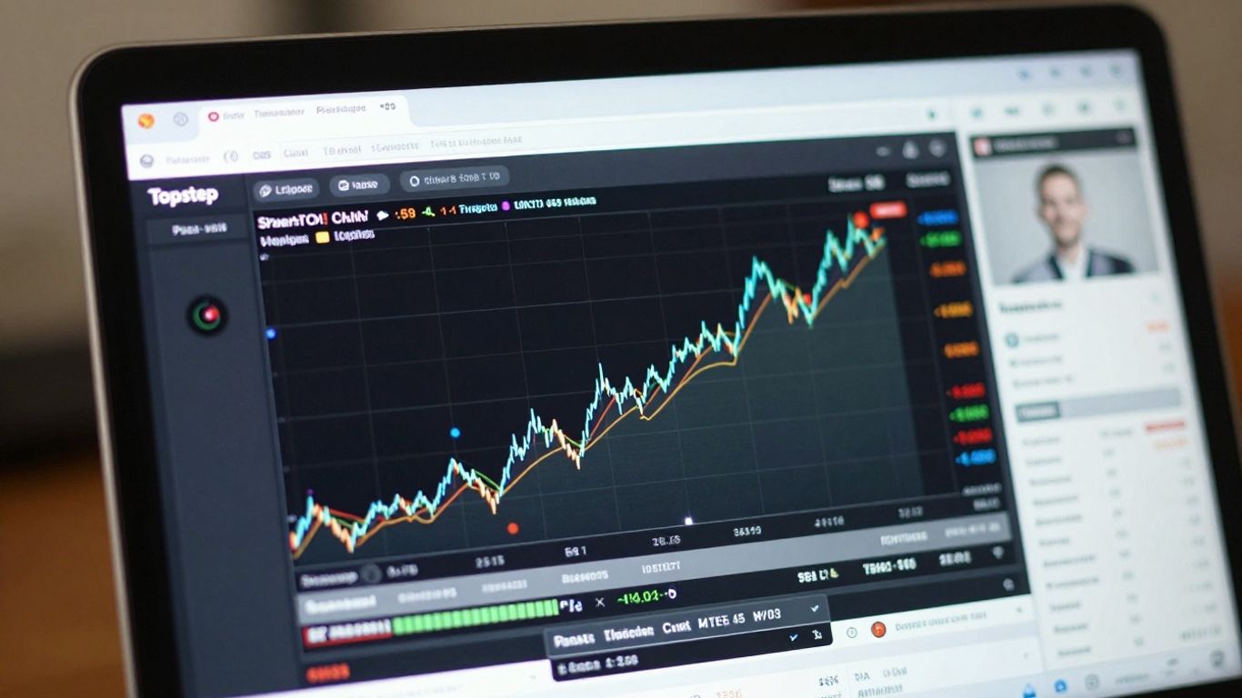 Topstep trading platform on a laptop screen.